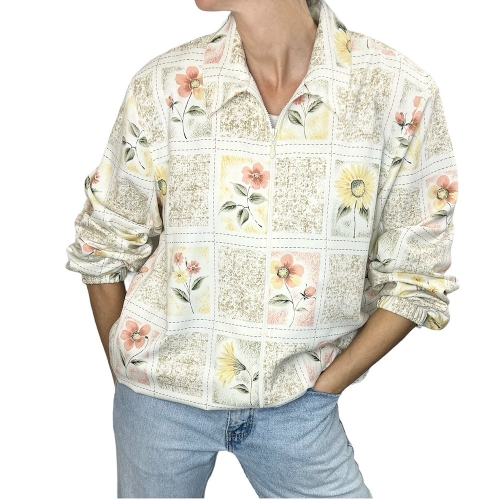 Vintage Alfred Dunner cream floral bomber jacket 16P - Picture 3 of 14